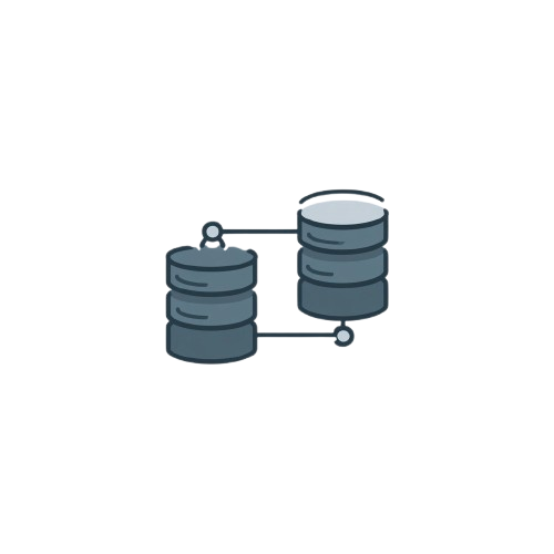 Two database icons connected by a line on a white background