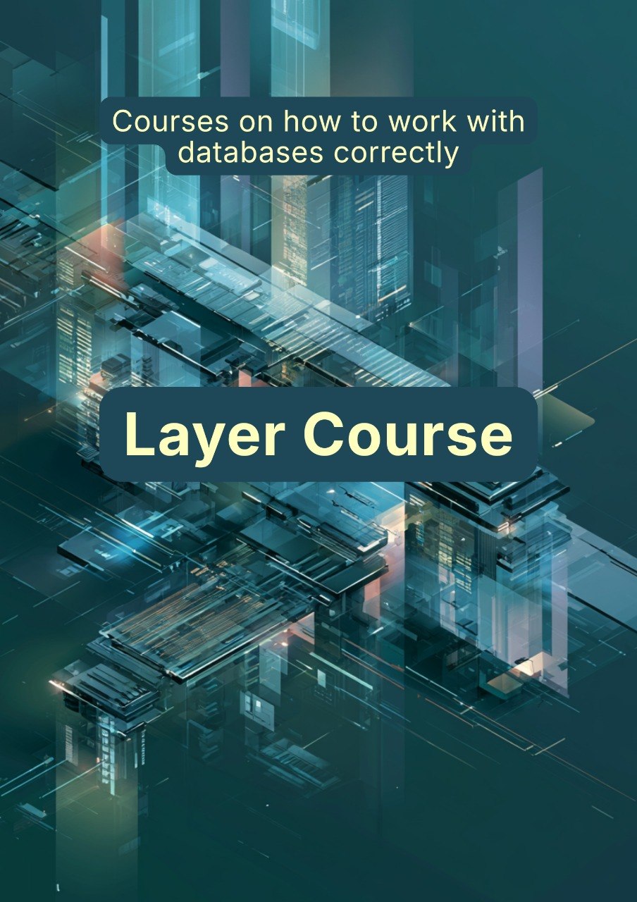 Cover of a book or course material on working with databases, featuring a futuristic cityscape design.