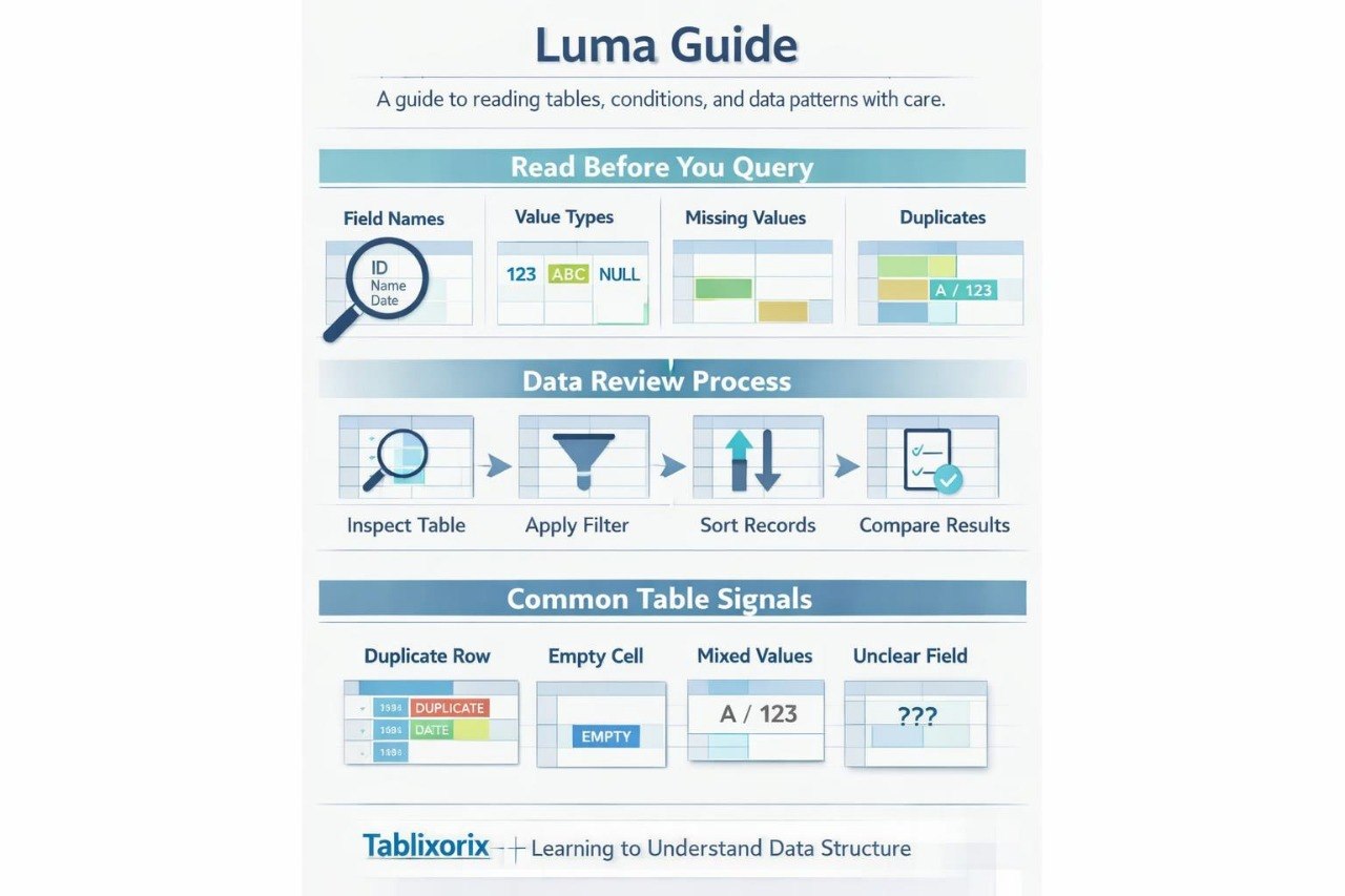 Luma Guide for data review process with icons and text on a white background