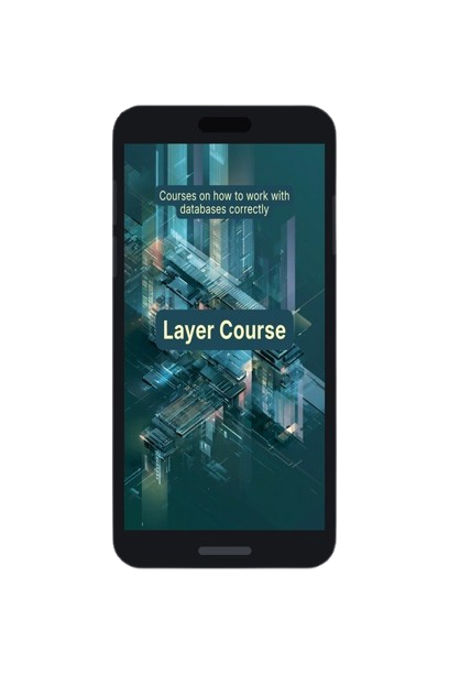 Phone displaying a Layer Course app with a database theme on a white background